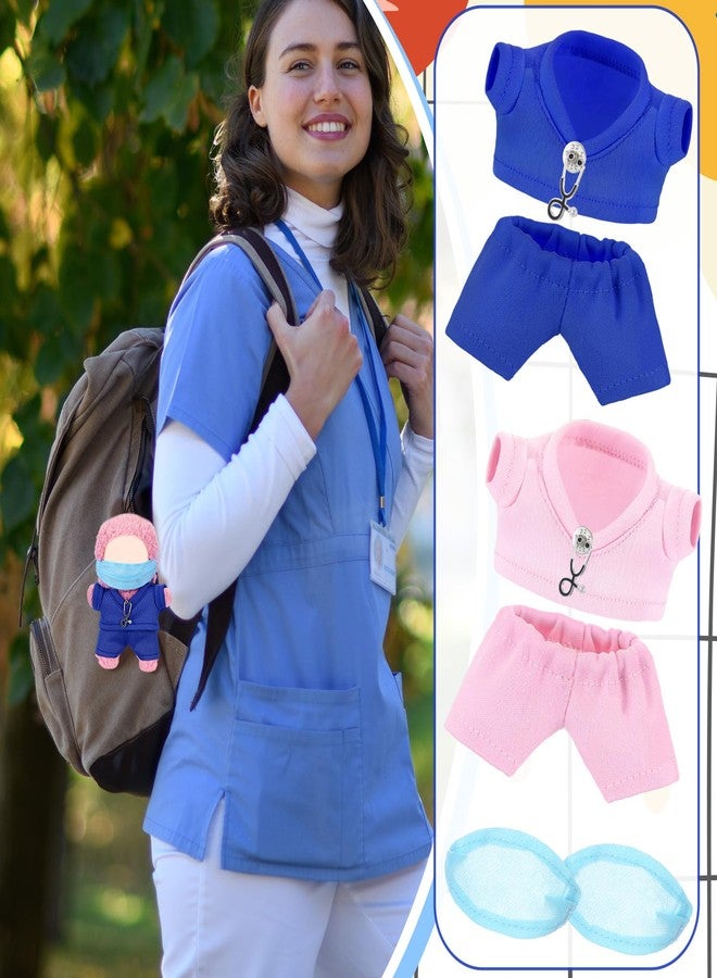 Velmitten 2 Pcs Pink & Blue Doll Clothes Doctor Nurse Scrubs Outfit Set for 17cm Dolls with Mini Mask & Stethoscope Cute Nurse Uniform with Accessories Ideal Gift for Lovers & Collectors - Image 5